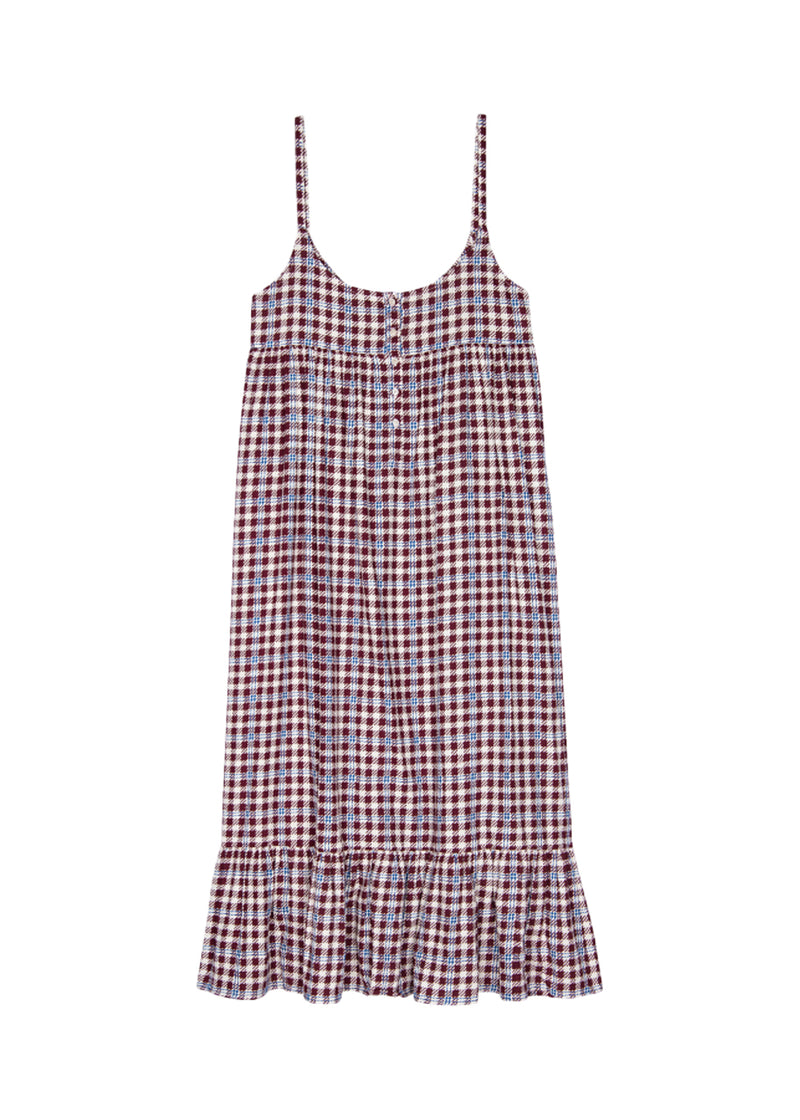 The ruffle tank night dress in bordeaux plaid