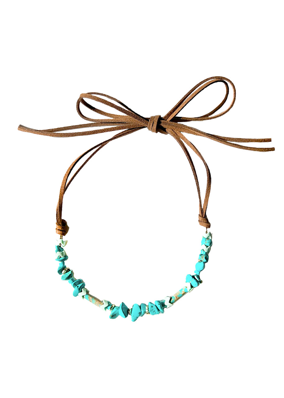 Suede turquoise necklace in brown