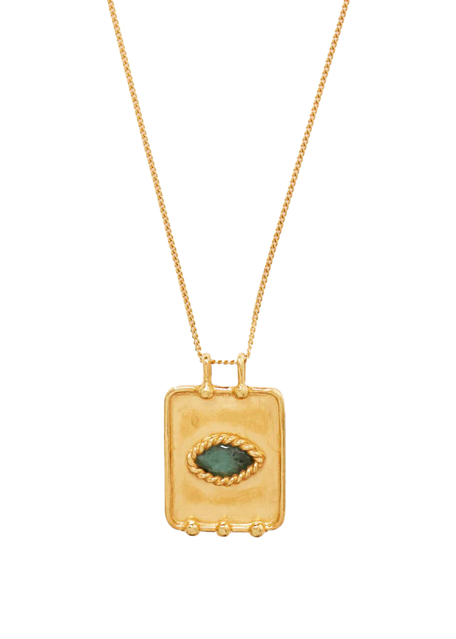 Twist evil eye charm necklace in gold emerald