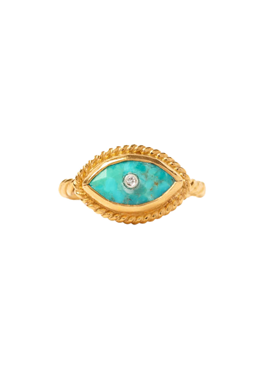 Twist evil eye ring in gold turquoise