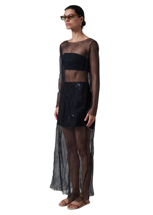 *PREORDER* Ghost crinkle overlay dress in mesh black