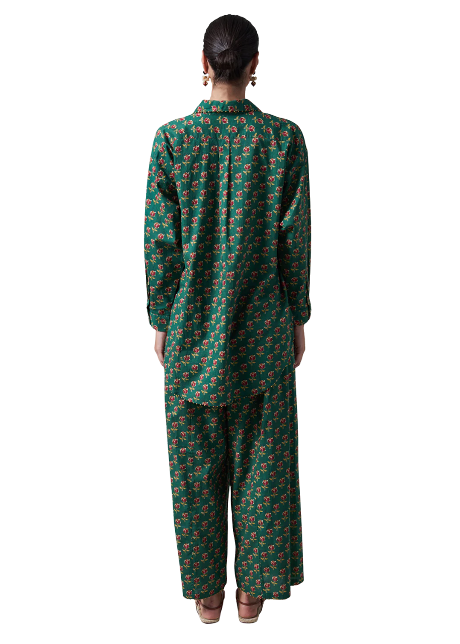 Rose print pajama set in teal