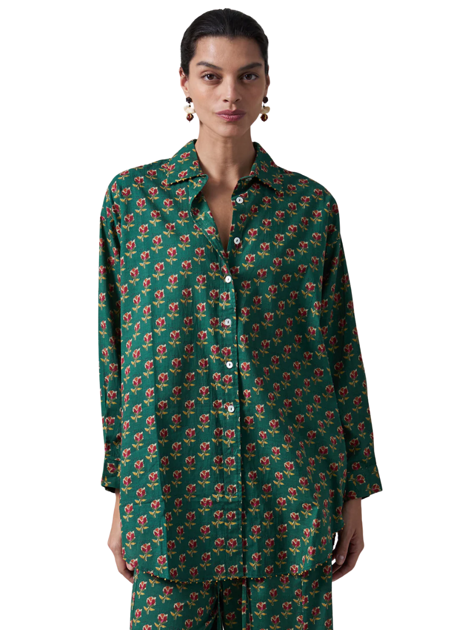 Rose print pajama set in teal