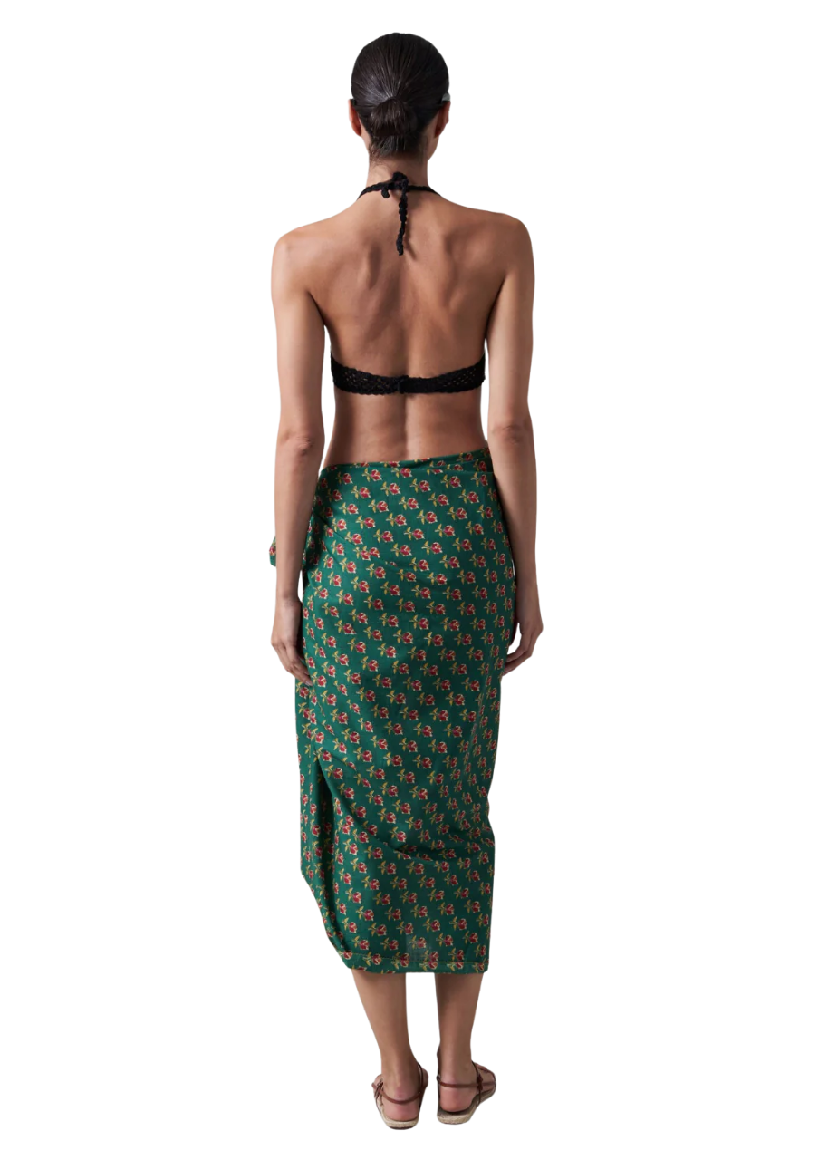 Rose print sarong in teal