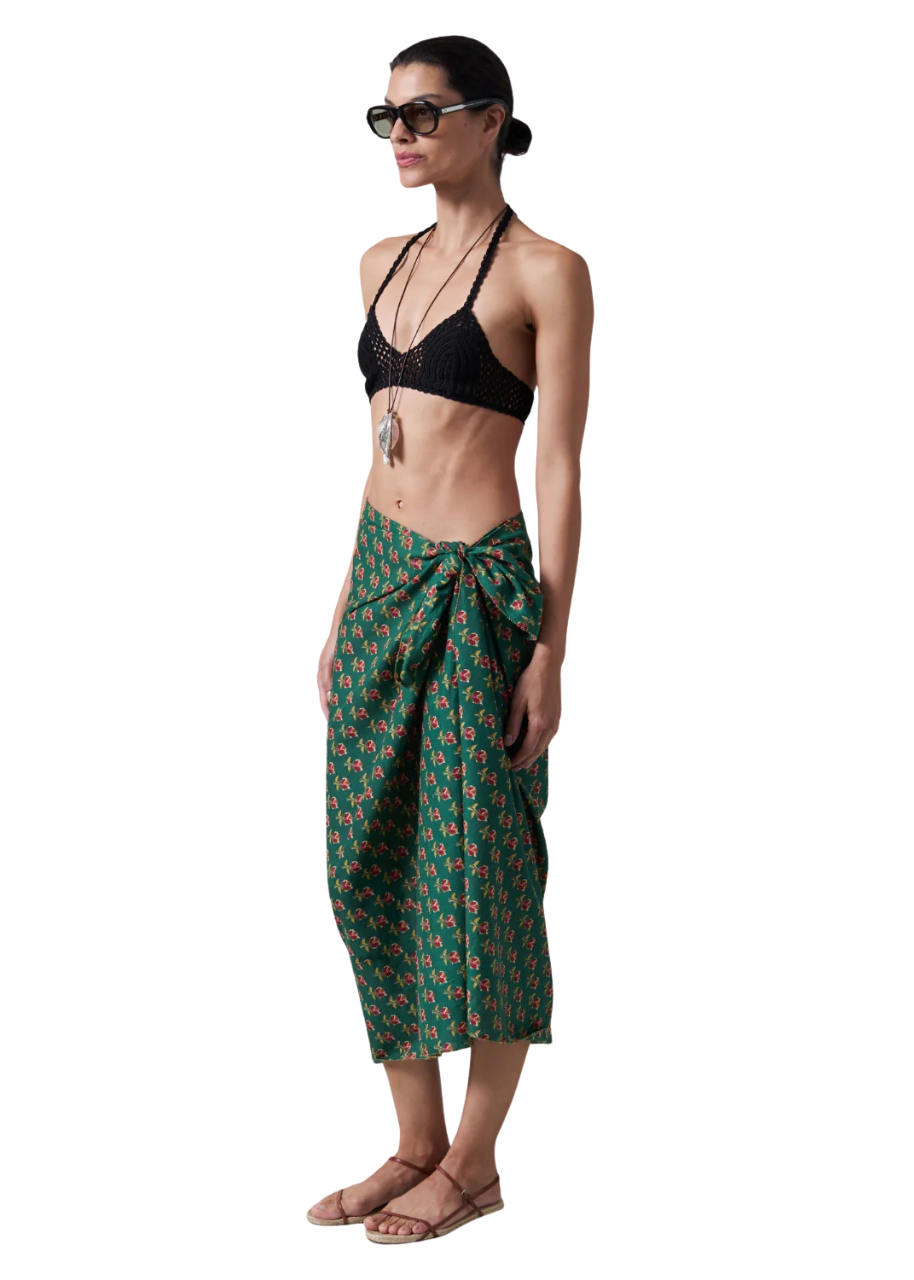 Rose print sarong in teal