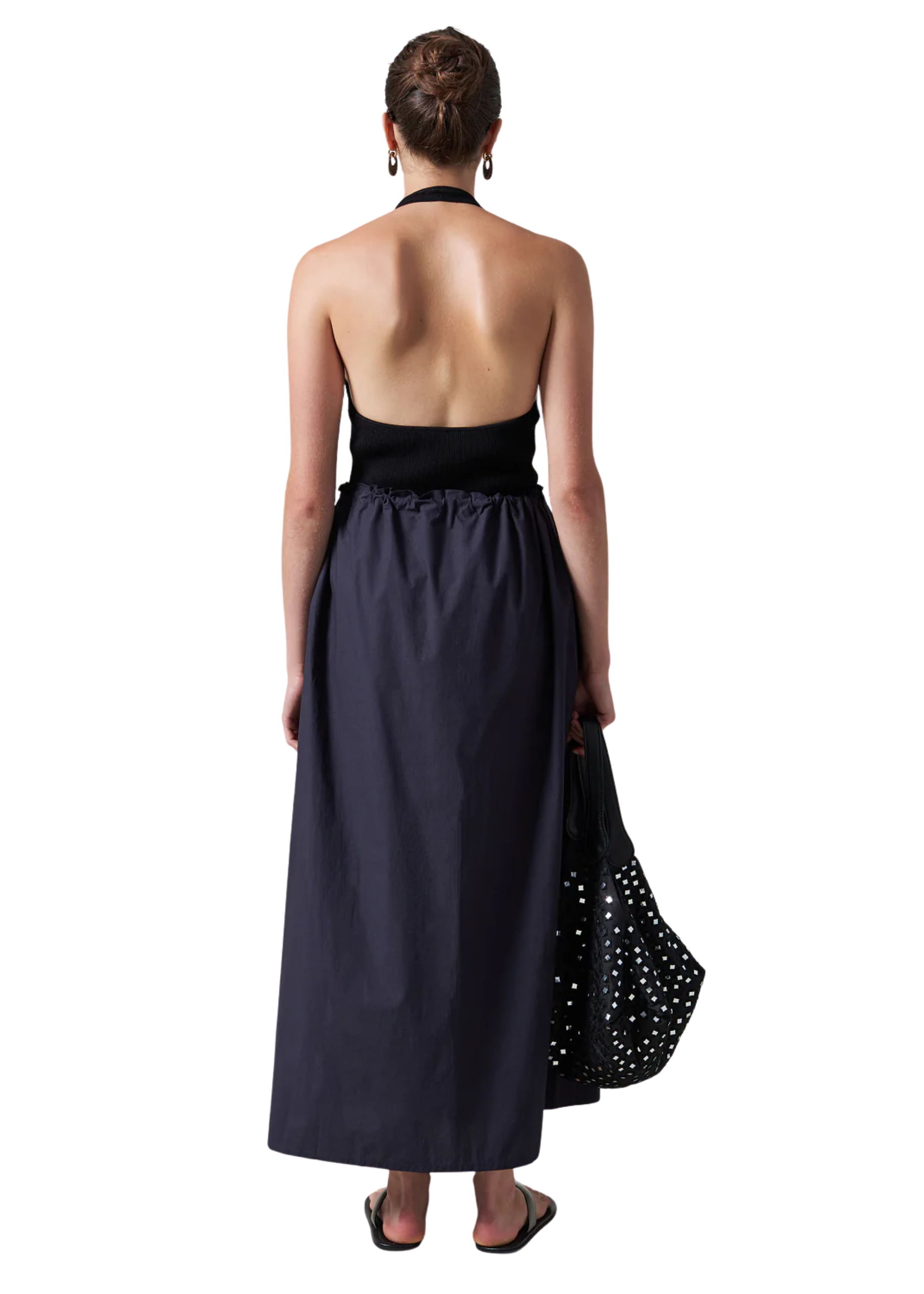 Poplin column skirt in midnight navy