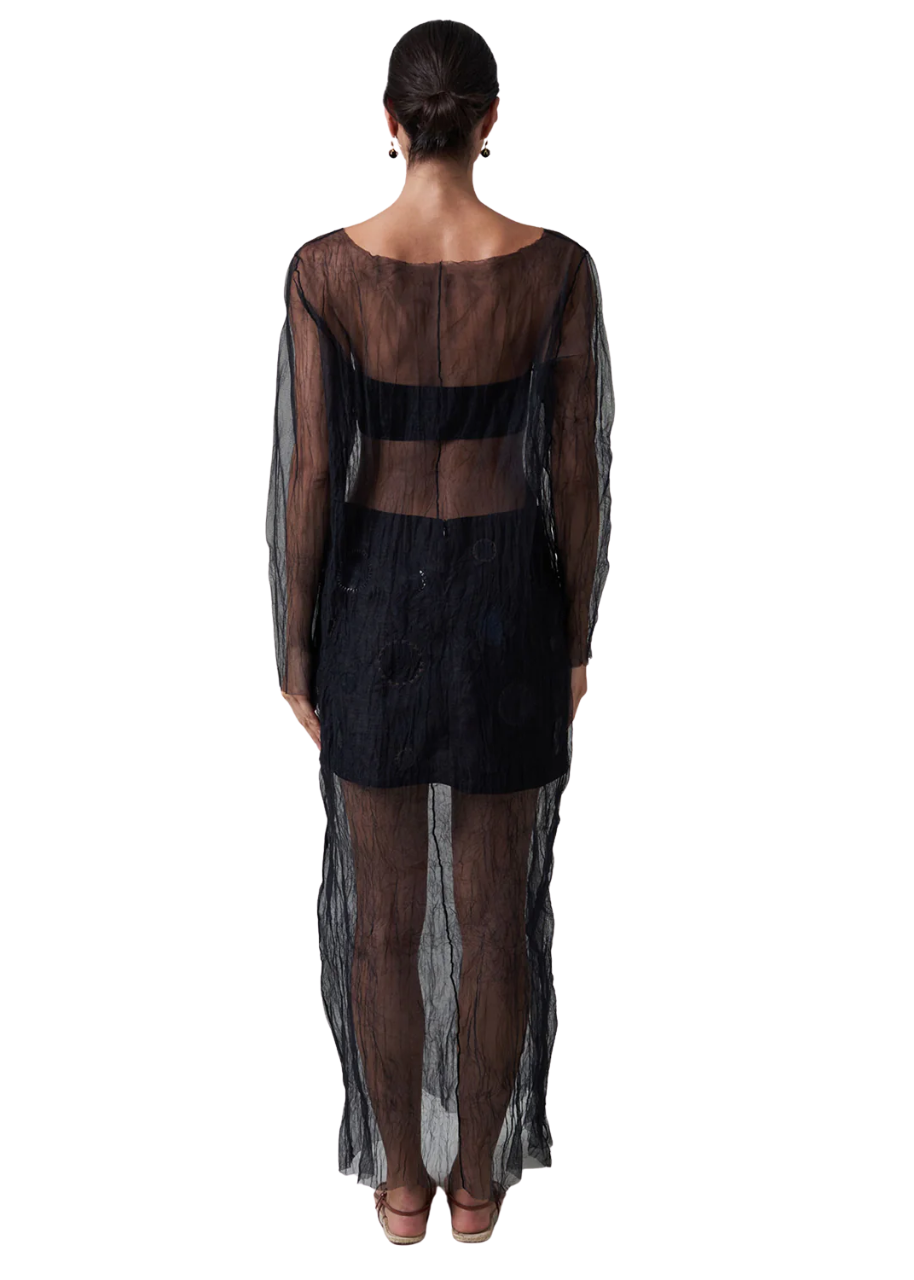 Ghost crinkle overlay dress in mesh black