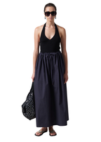 Poplin column skirt in midnight navy