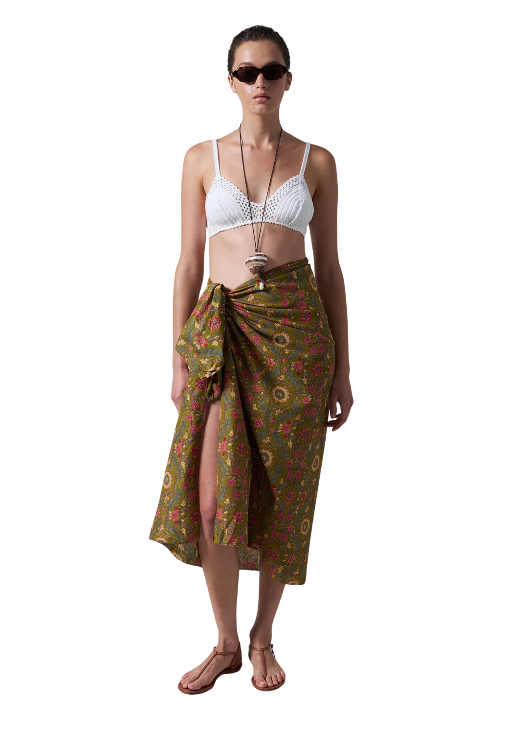 Wildflower printed sarong in olive green