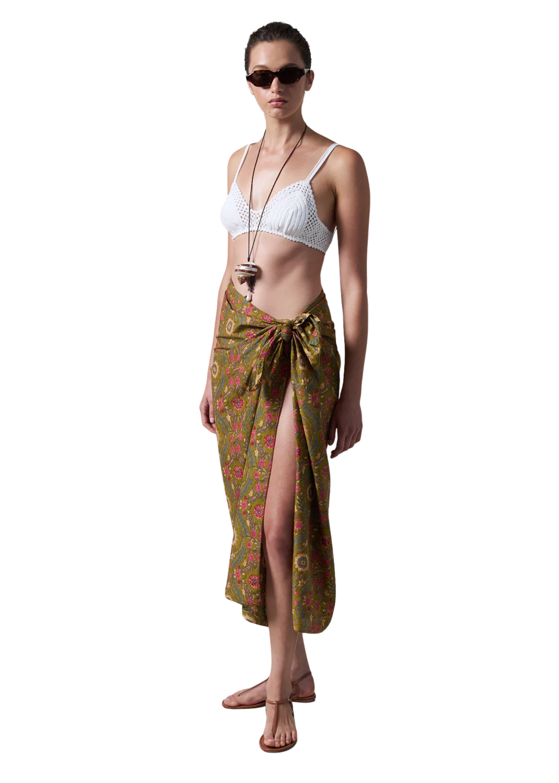 Wildflower printed sarong in olive green