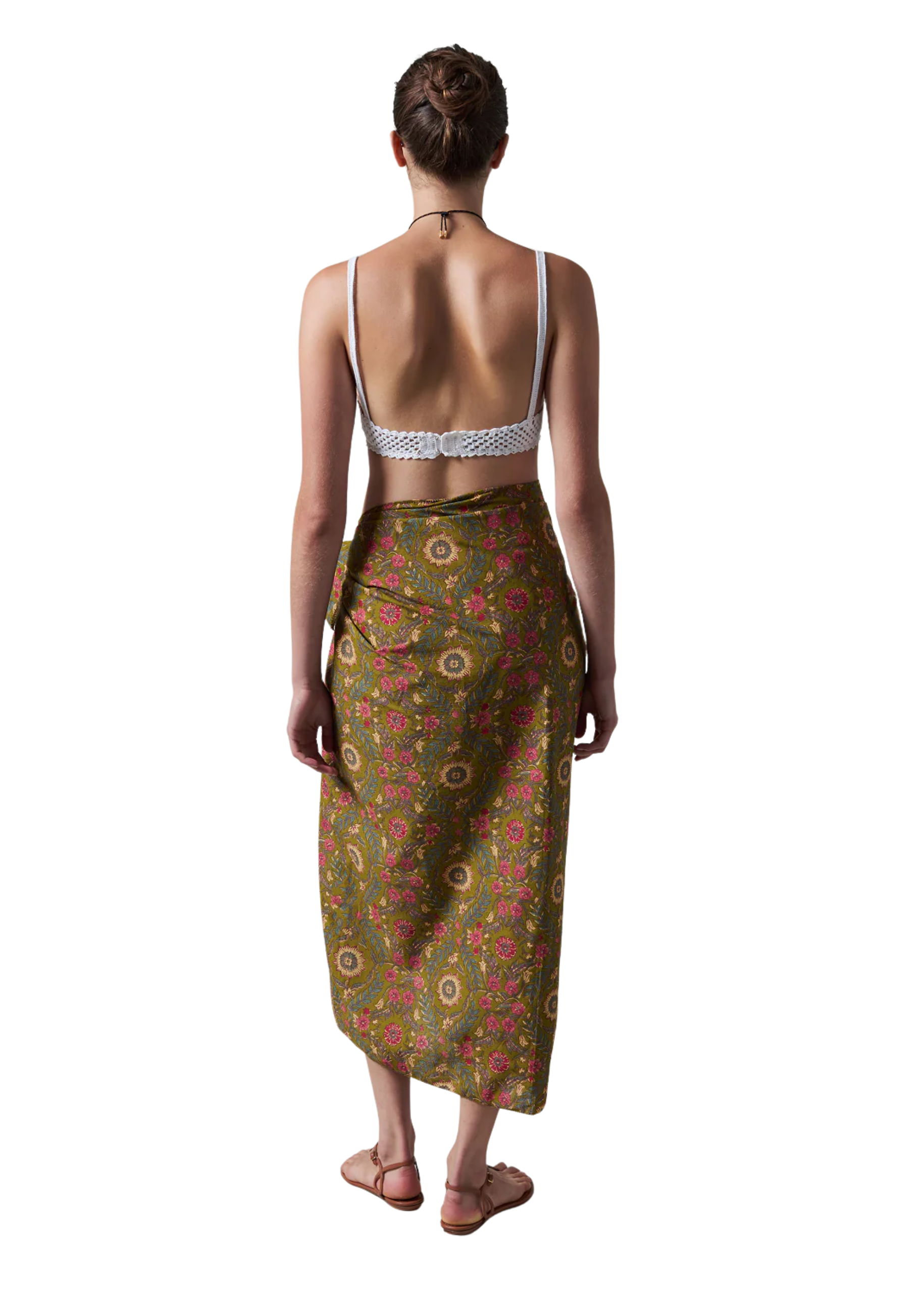 Wildflower printed sarong in olive green