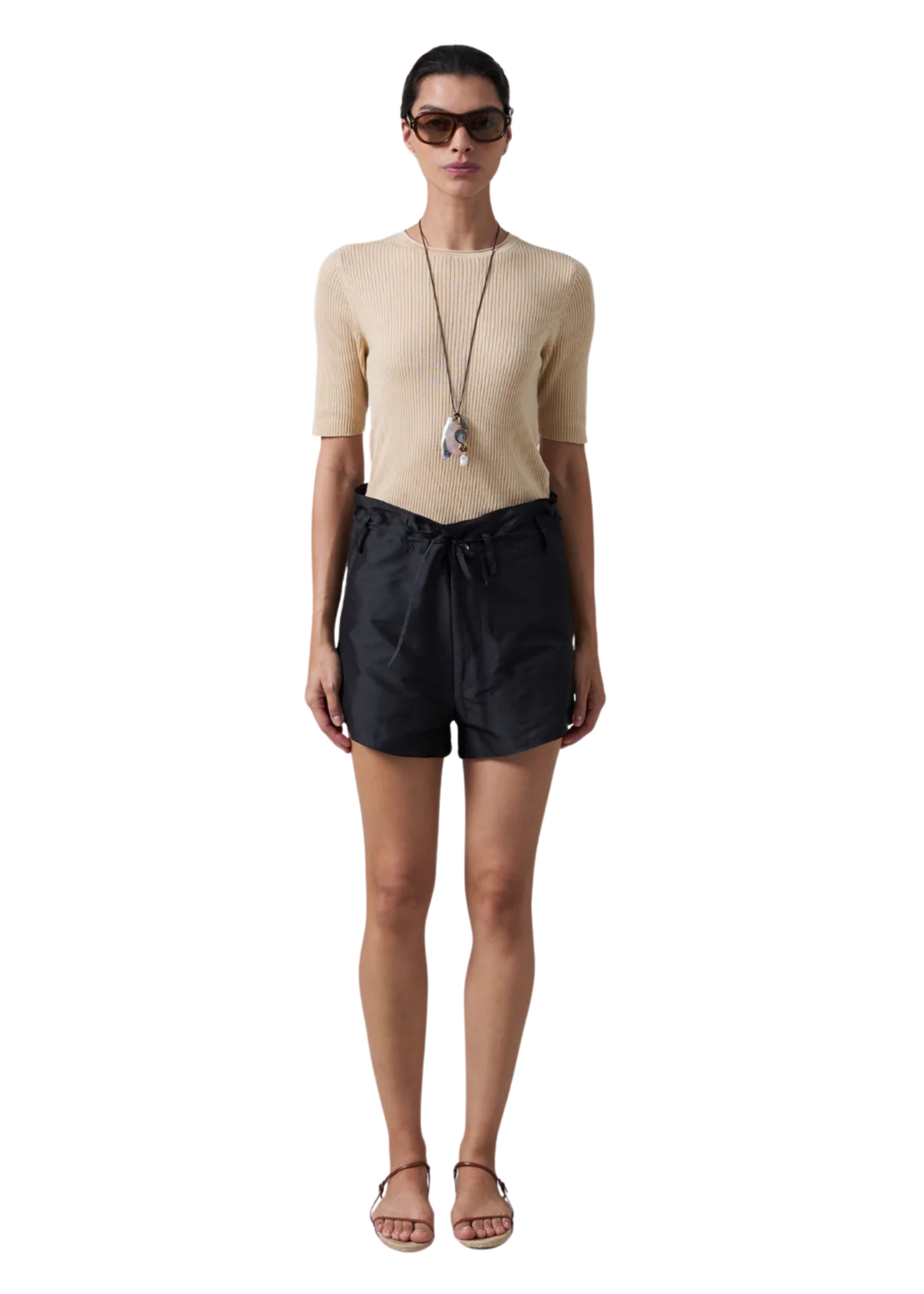 Techno taffeta shorts in black