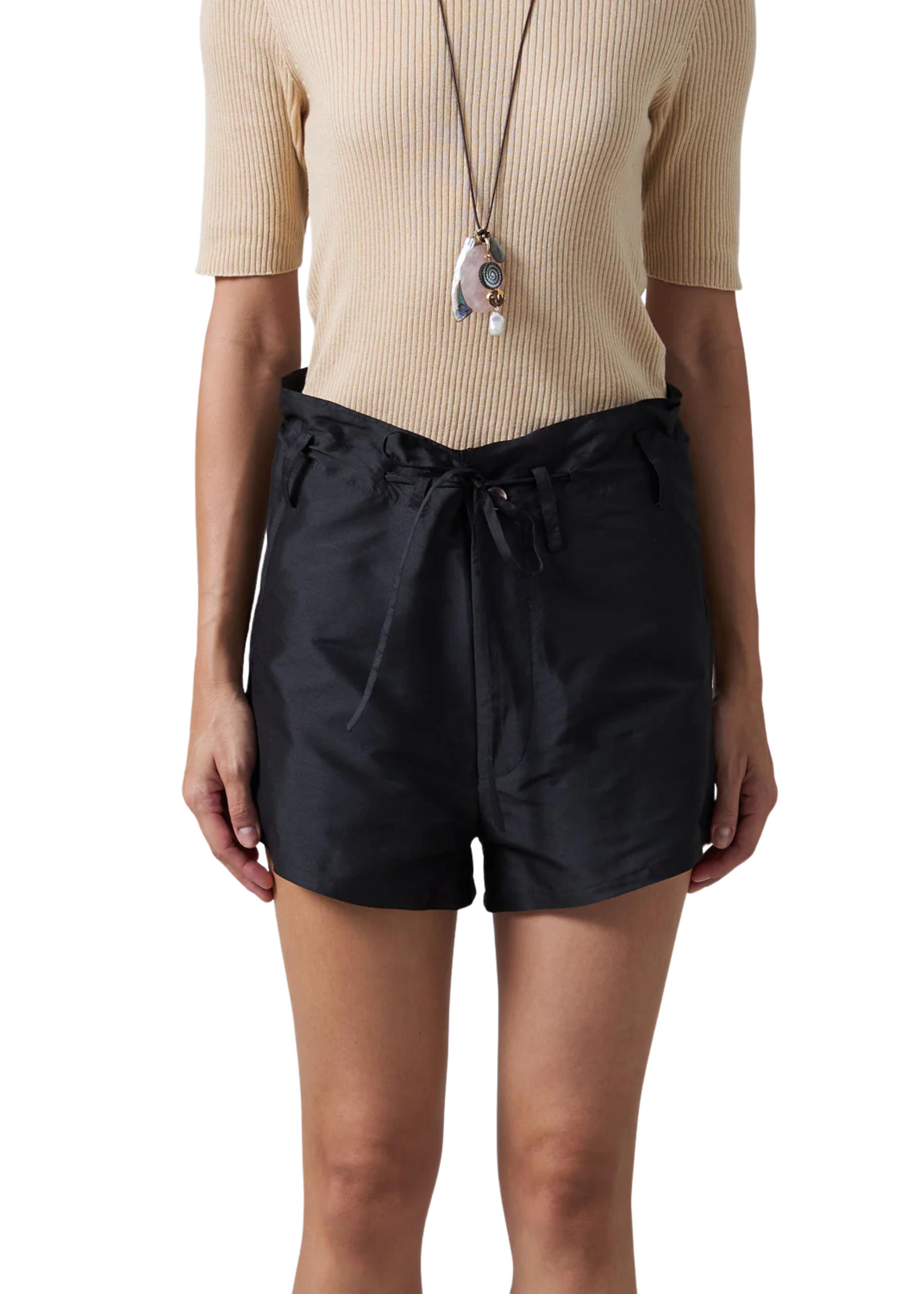 Techno taffeta shorts in black