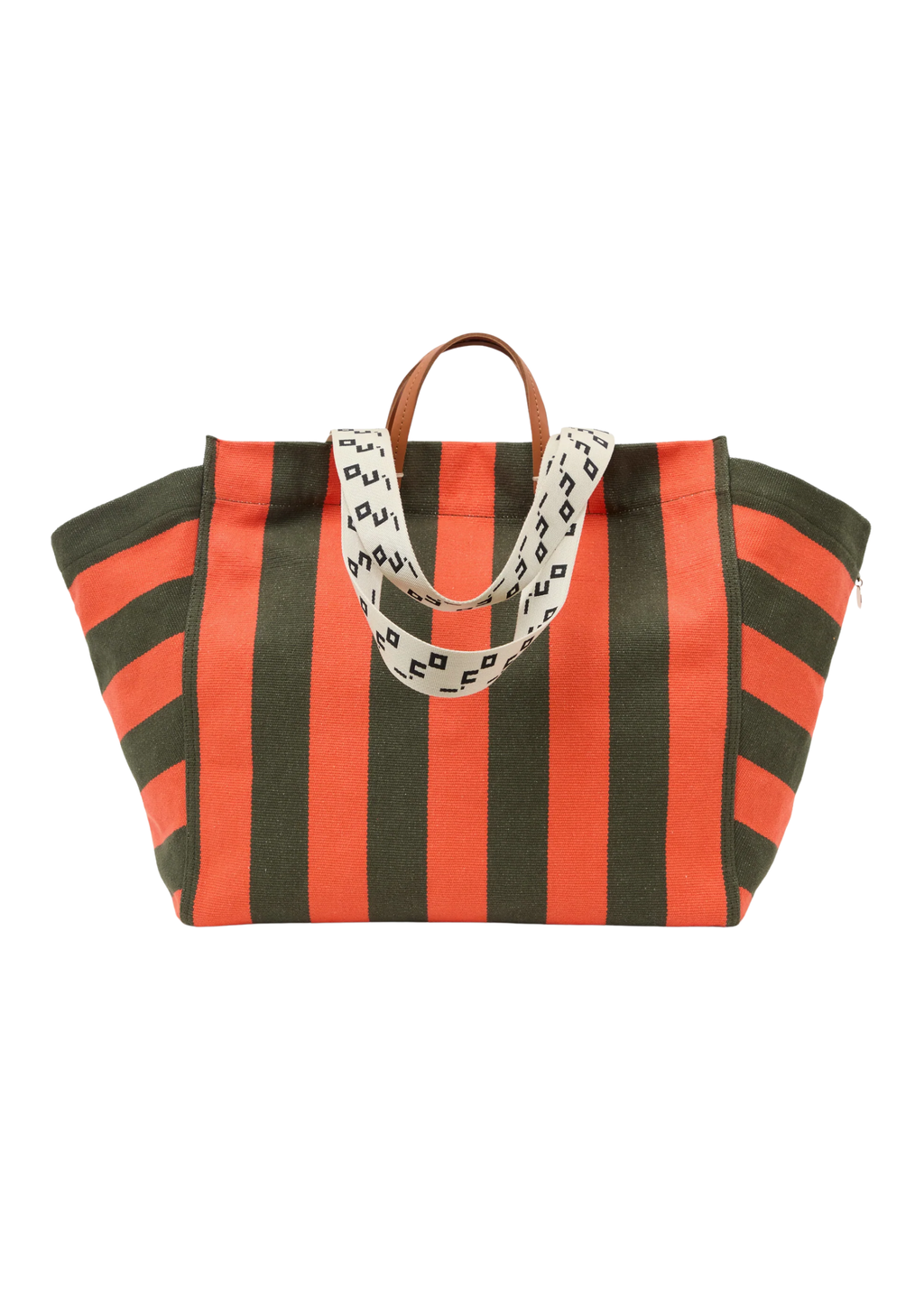 La cote tote in army bright poppy canvas stripe