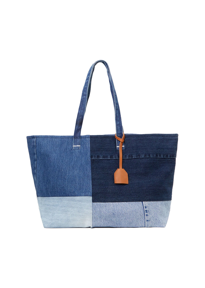 Volie tote in washed denim patchwork