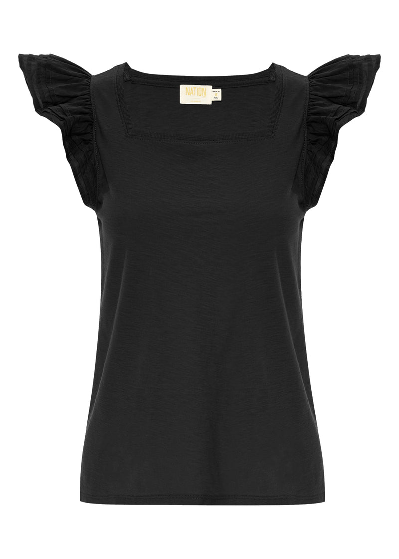 Cameo notched ruffle tank in jet black