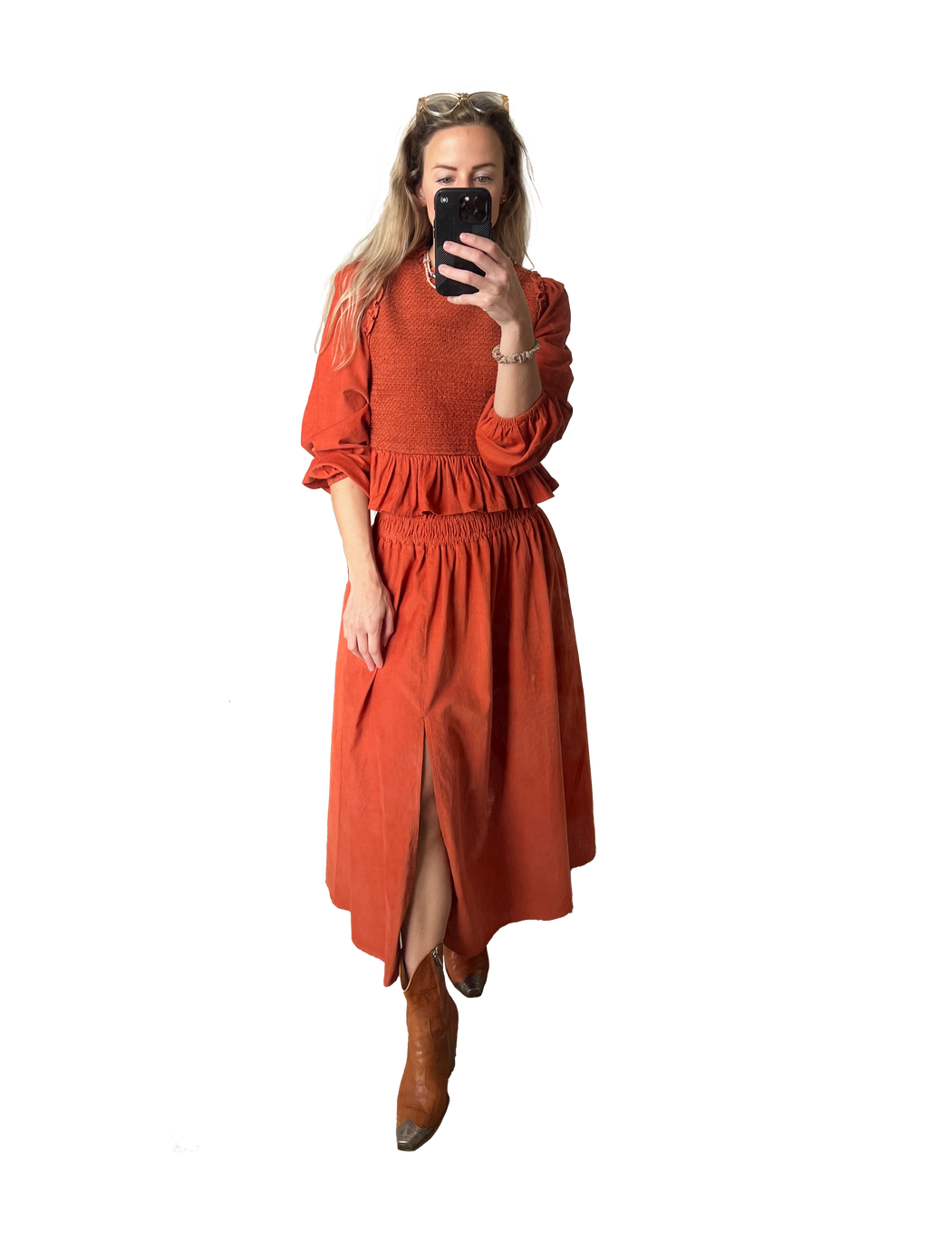 Fiona top in corduroy rust