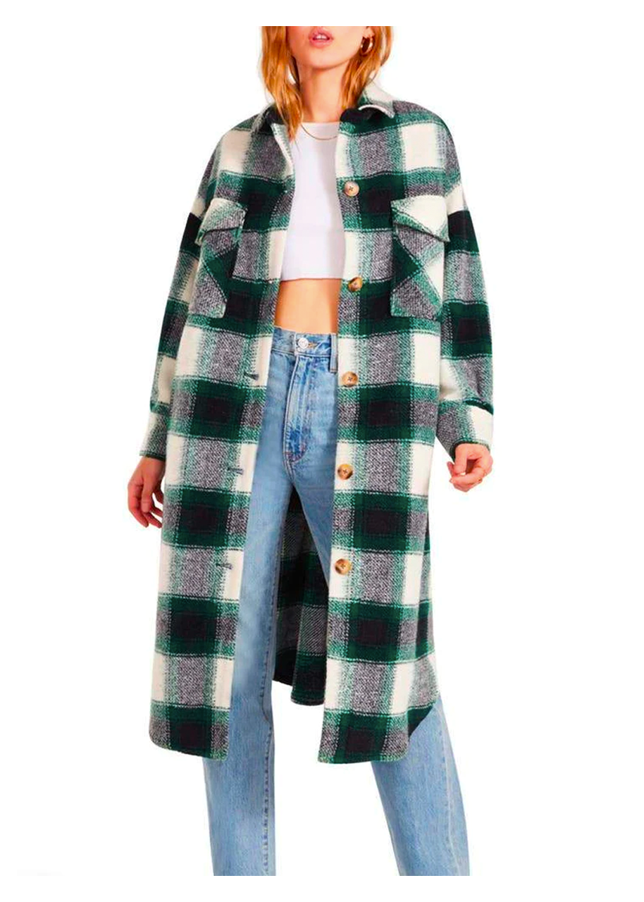 Santa cruz long shacket in green plaid