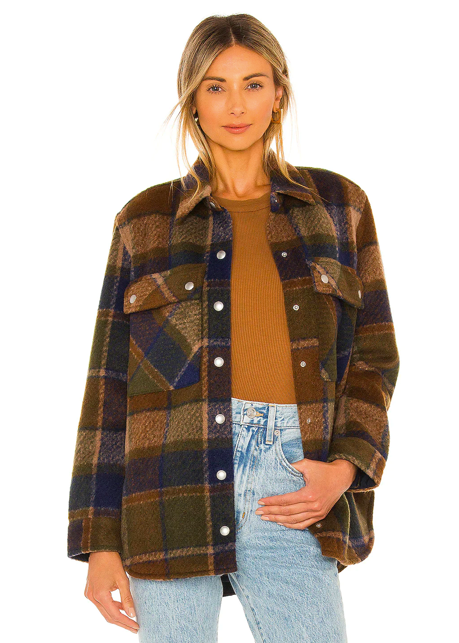 Hit the trail flannel shacket in brown plaid