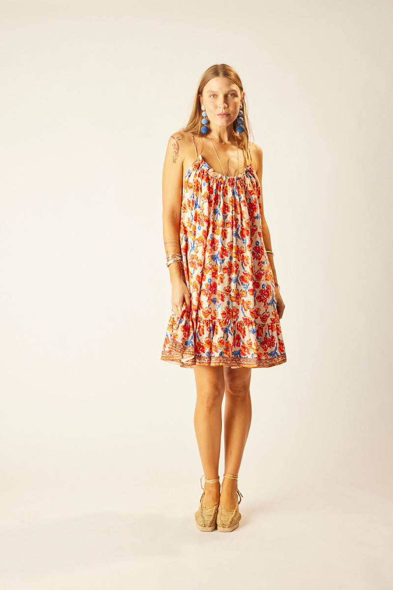 Jerusha mini dress in clementine silk