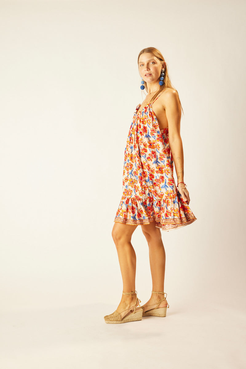 Jerusha mini dress in clementine silk