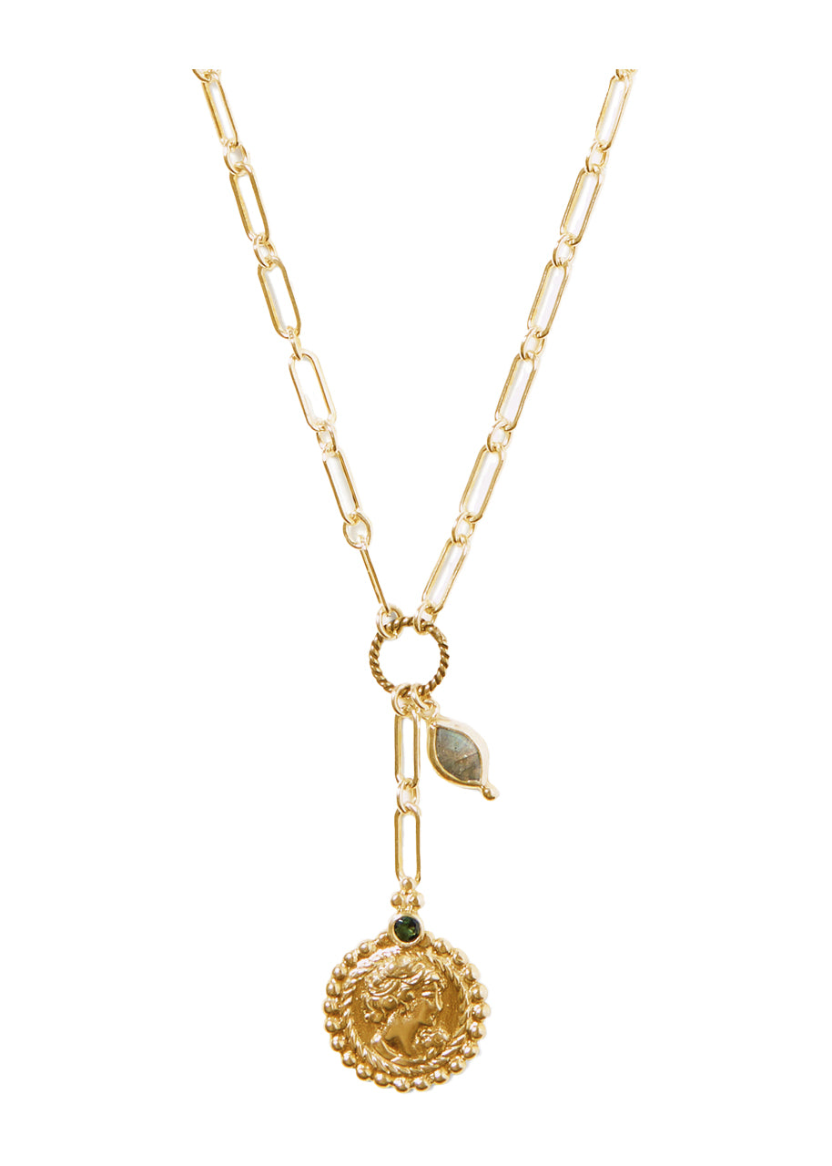 Josephine coin necklace with green tourmaline
