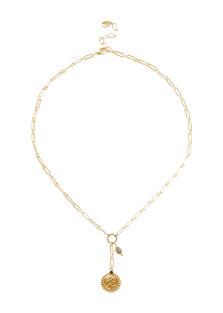 Josephine coin necklace with green tourmaline