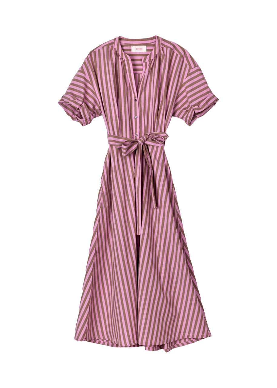 Liora dress in fig stripe