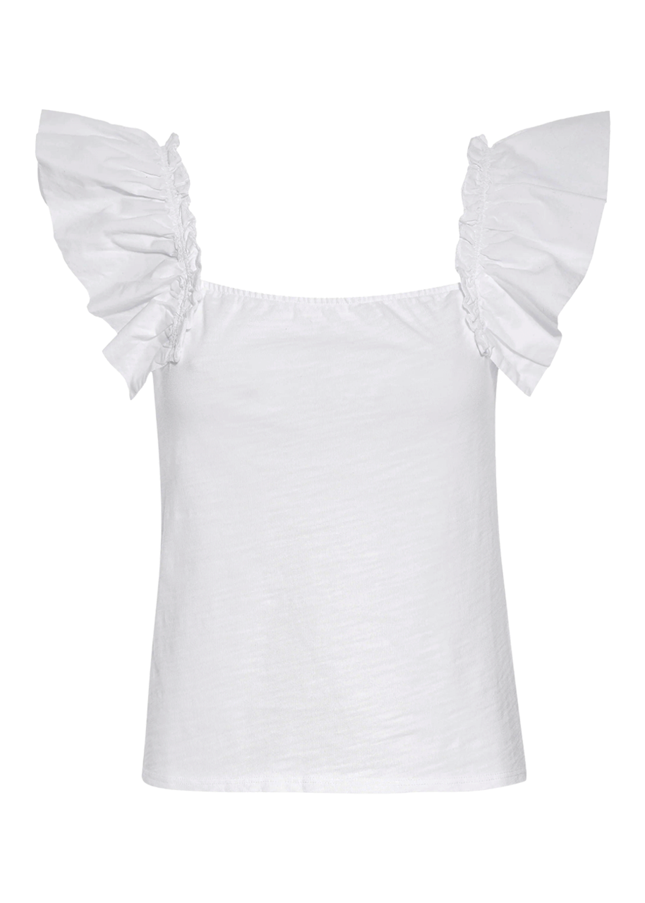 Misty open back ruffle tank in optic white