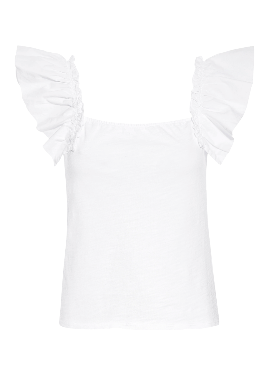 Misty open back ruffle tank in optic white
