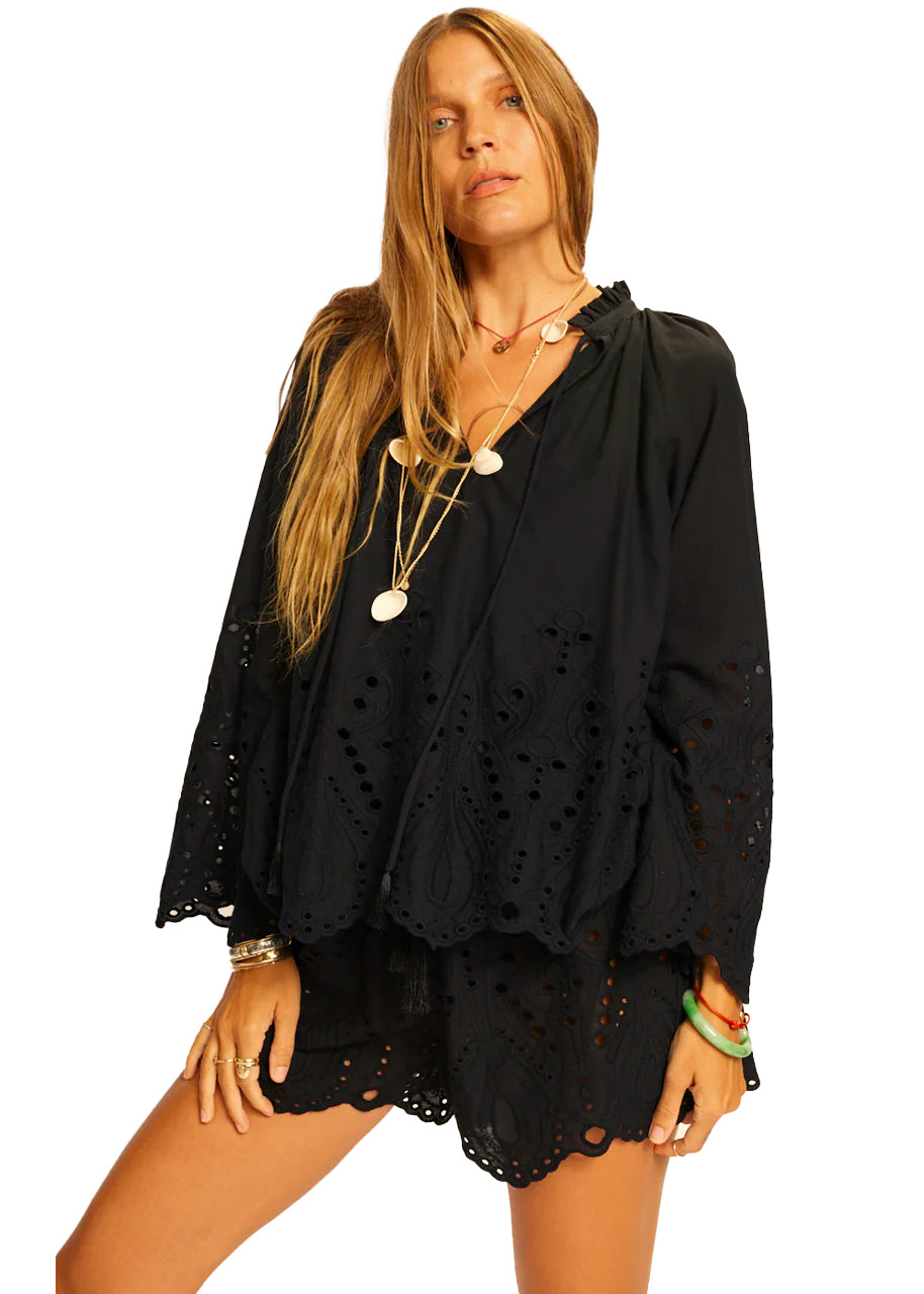 Penny blouse in tangier embroidery nero