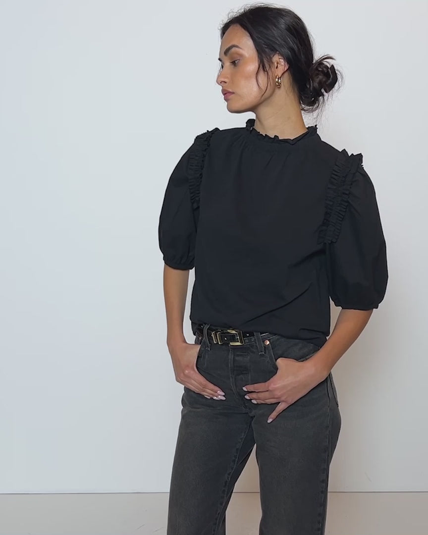 Roya ruched neck top in jet black