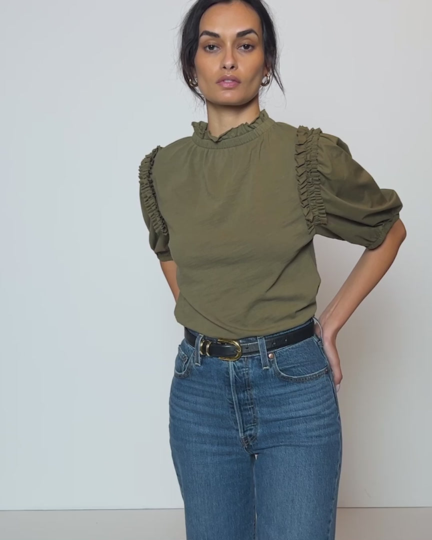 Roya ruched neck top in capers