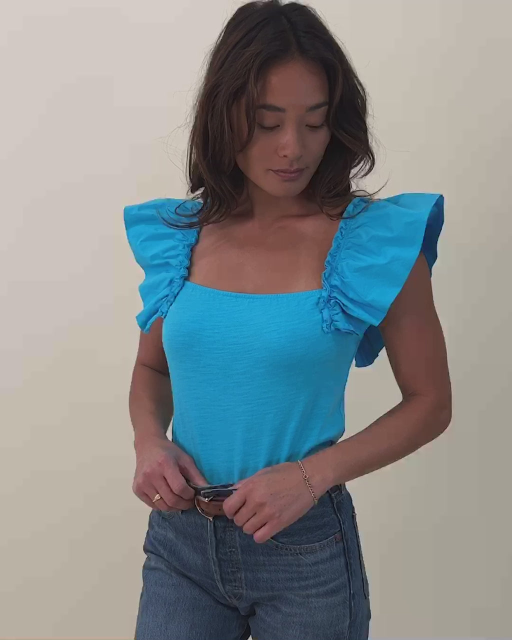 Misty open back ruffle tank in jet black