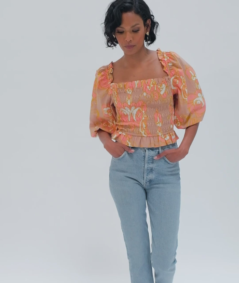 Morgan blouse in abstract rose