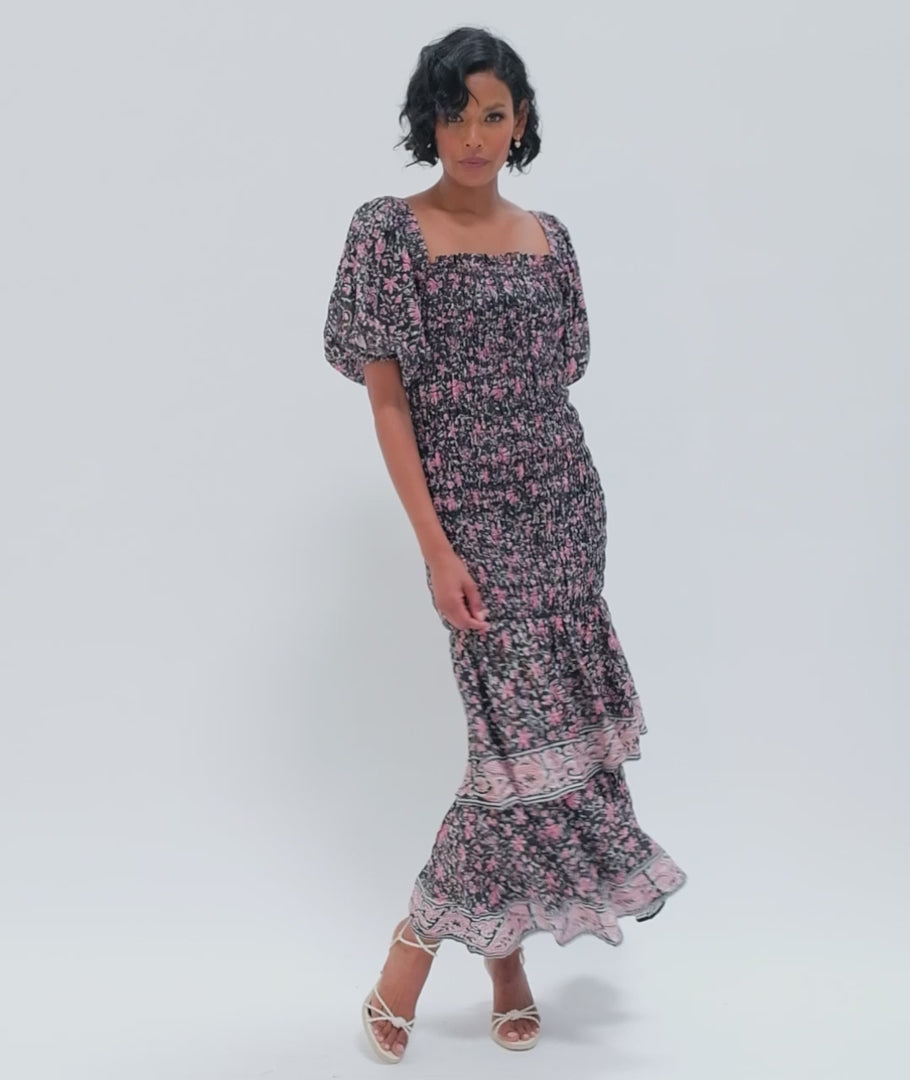 Adelyn ankle dress in fan print