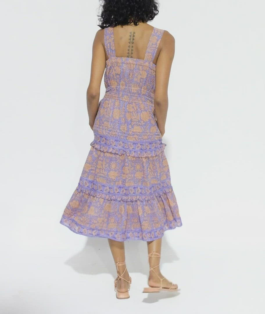 Jolene midi dress in vine block print
