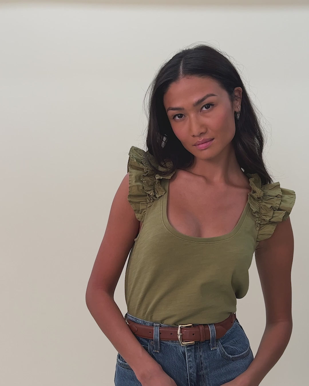 Valentina ruffled tank in lichen