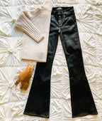 Lou lou high rise flare in black fog luxe coated