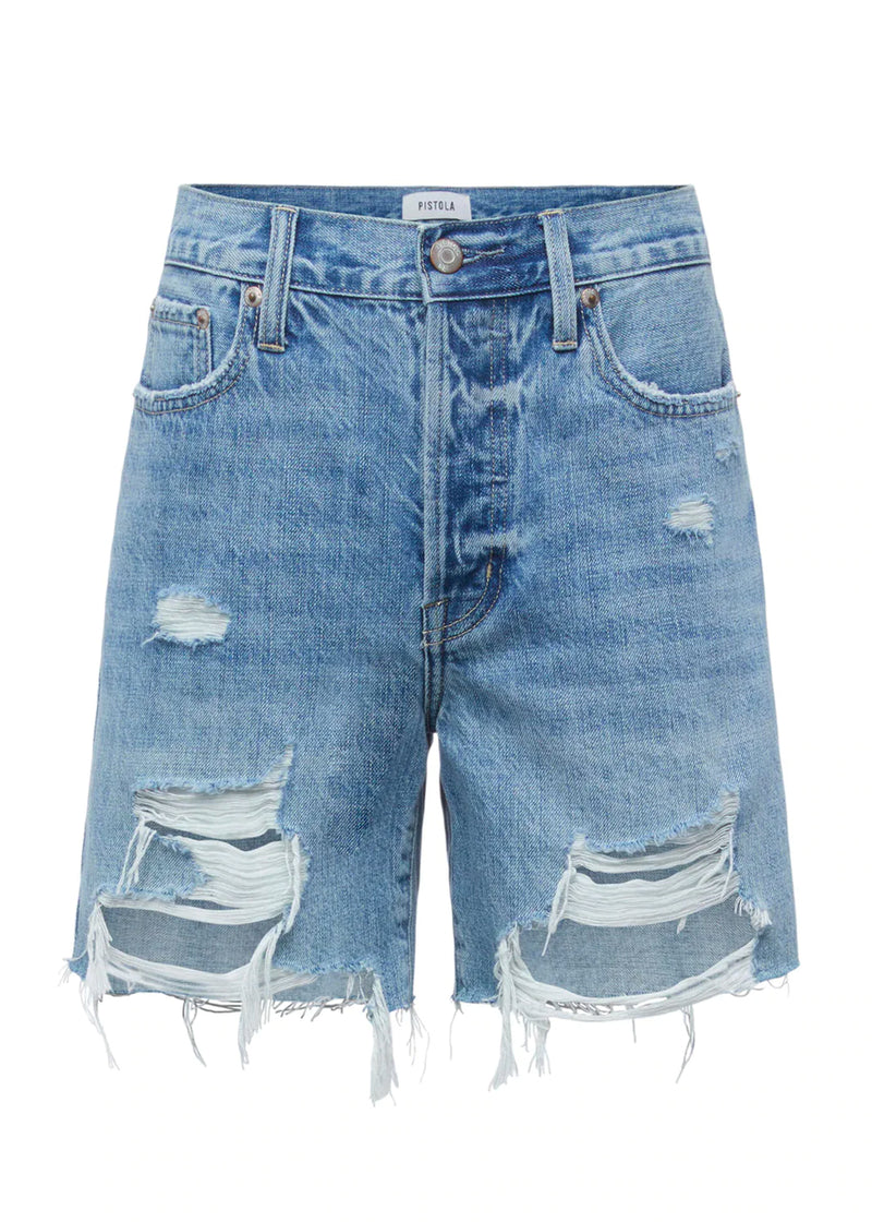 Devin high rise mom cut off shorts in lucca distressed