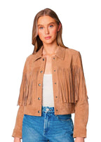 Fringe suede jacket in almond butter