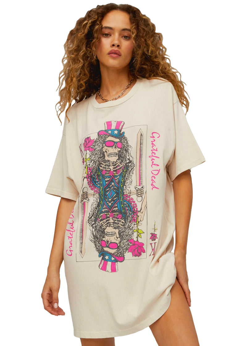 Grateful dead card t-shirt dress in dirty white