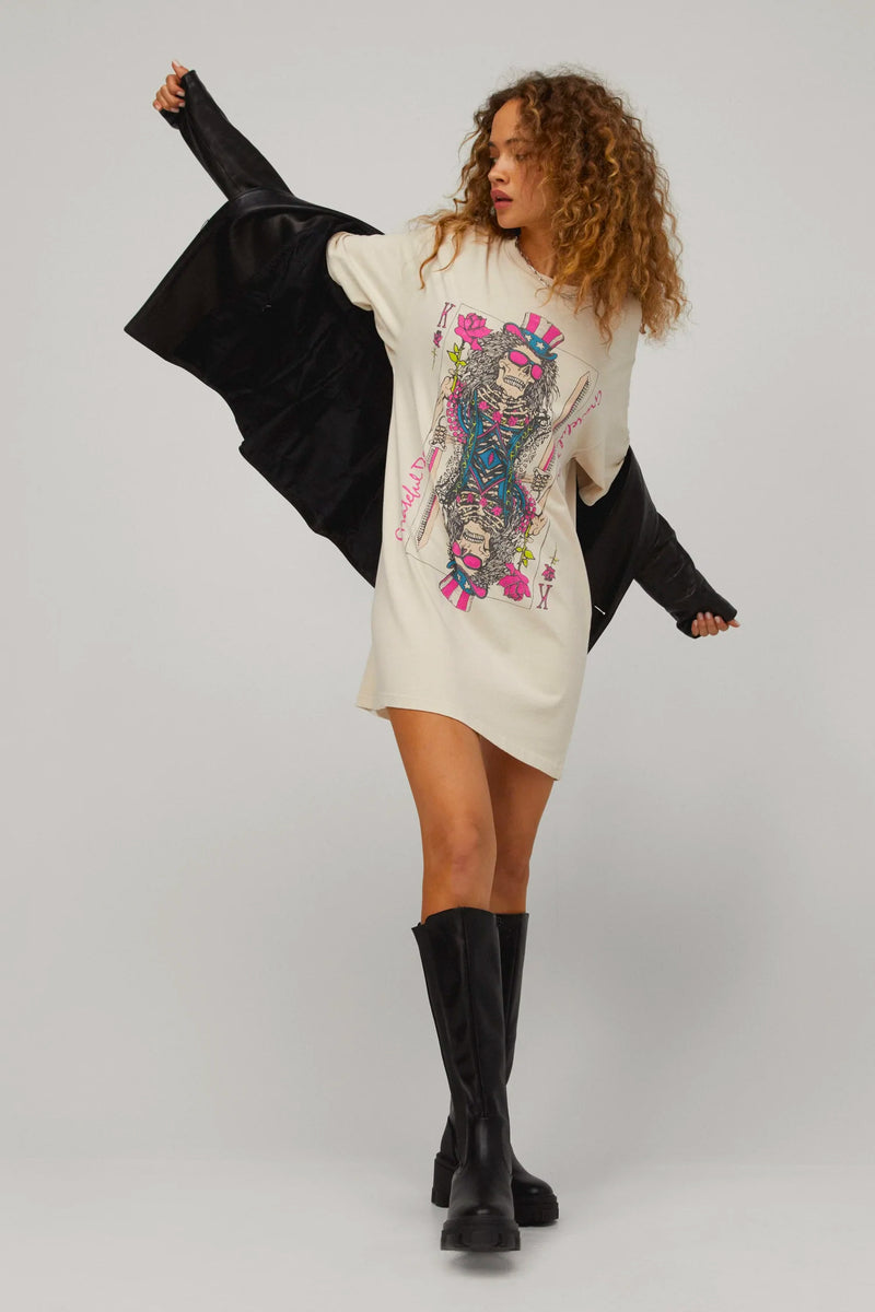 Grateful dead card t-shirt dress in dirty white