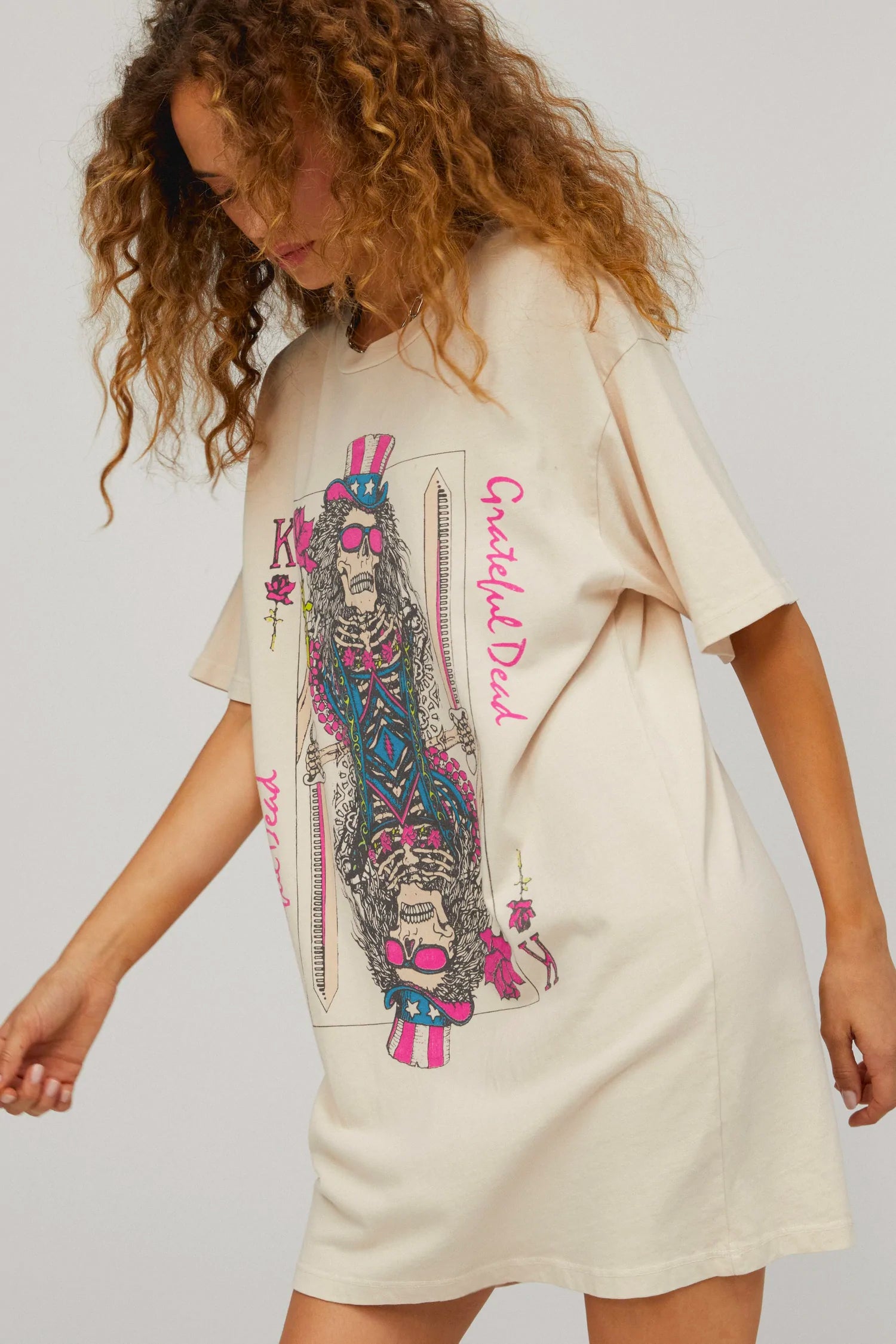 Grateful dead card t-shirt dress in dirty white