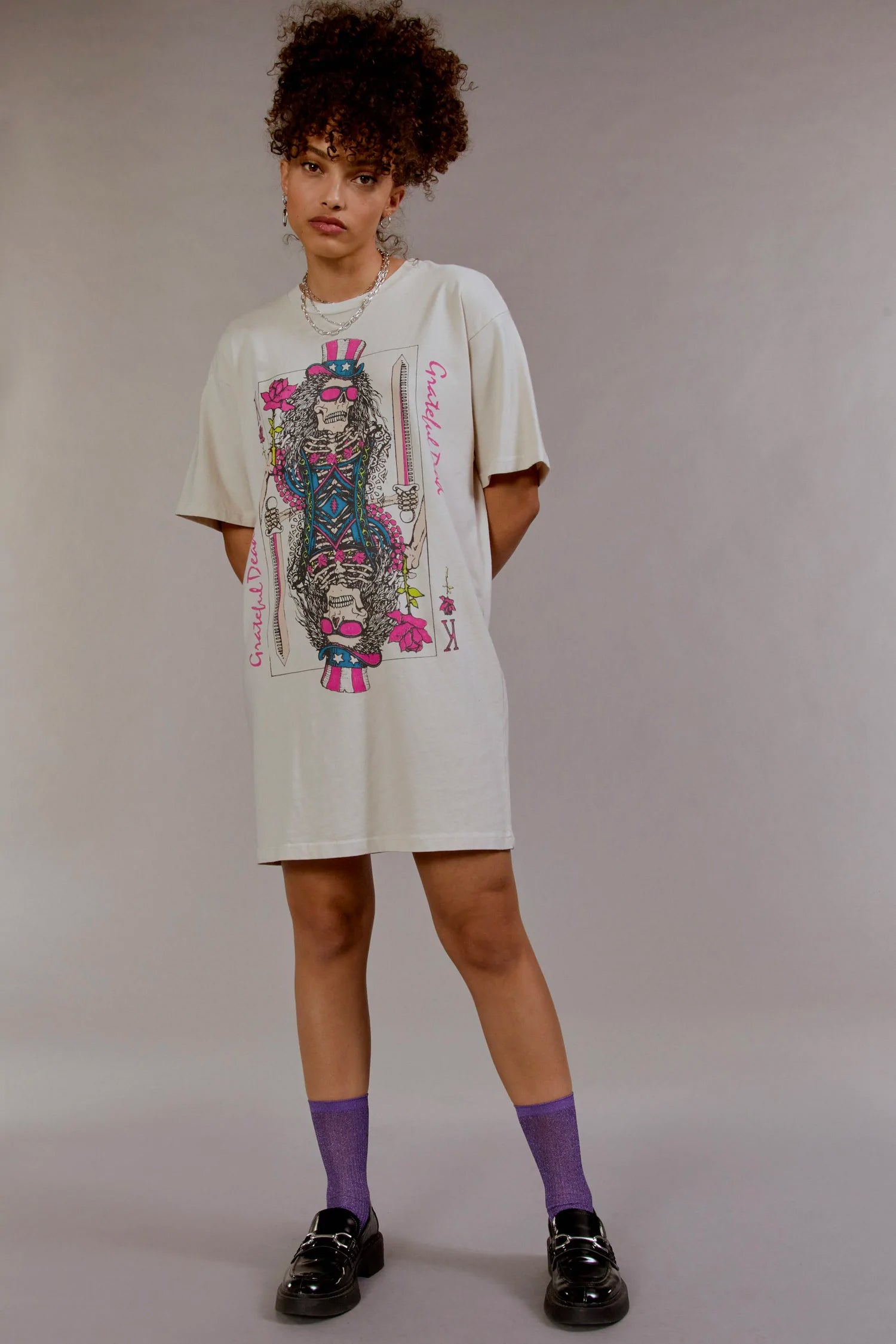 Grateful Dead card t-shirt dress in dirty white