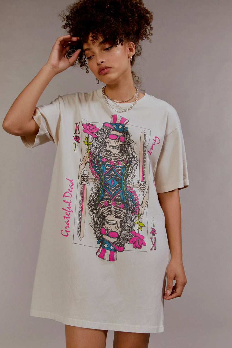 Grateful dead card t-shirt dress in dirty white