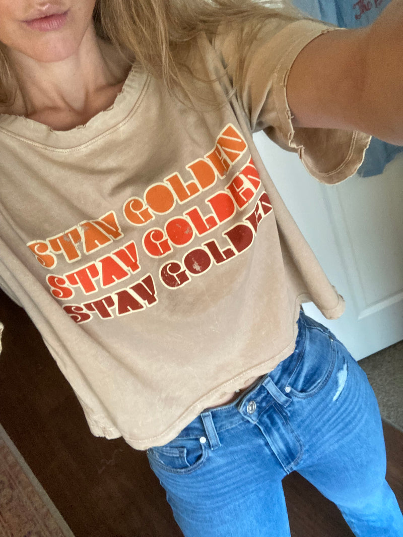 Stay golden graphic tee in taupe