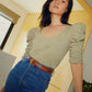 Julietta ruched sleeve tee in safari