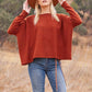 Cashmere long sleeve cropped boyfriend sweater in cinnamon