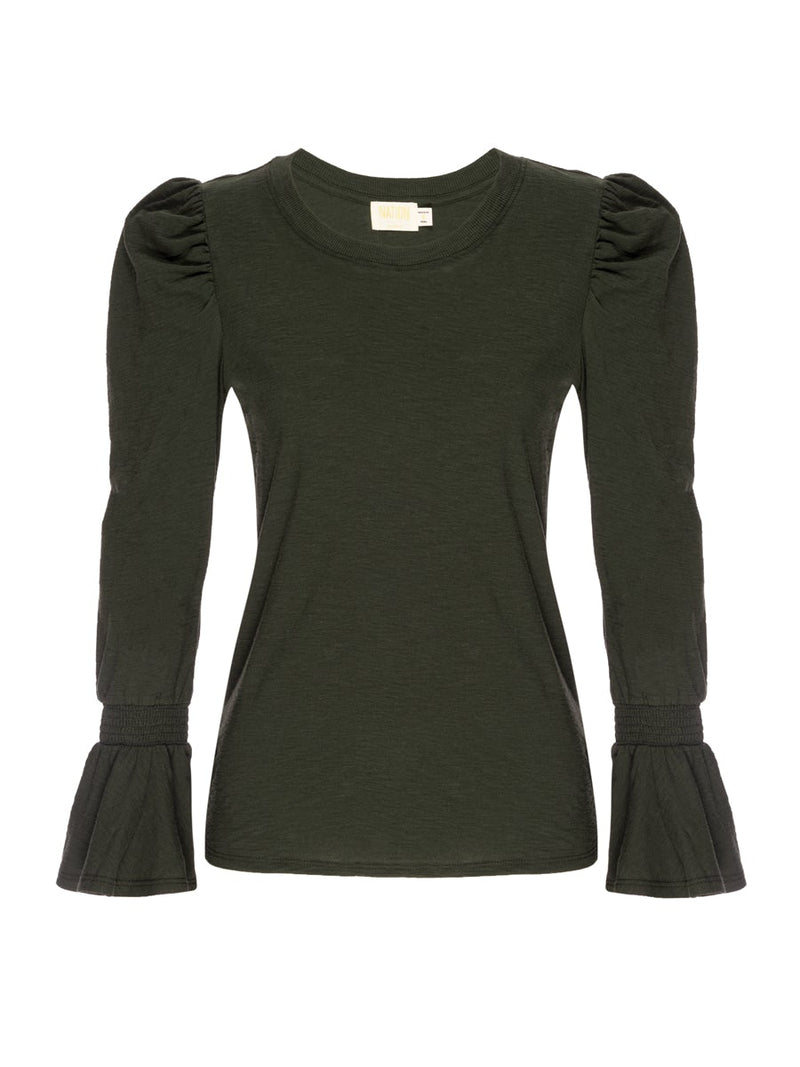 Penny tee with flounce sleeves in nori green